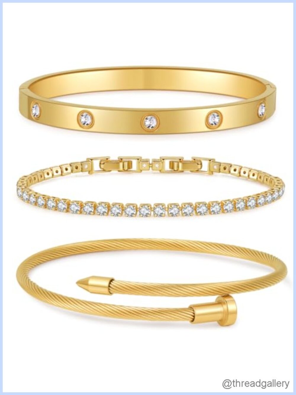 Gold Plated Bangle Bracelets for Women Stackable 18K Gold Plated Stainless